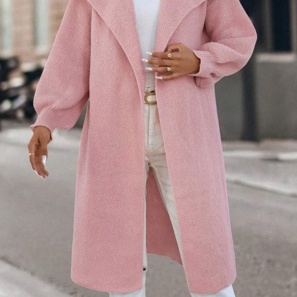 Pink Preppy Womens Waterfall Collar Open Front Drop Shoulder Cardigan - Picture 4 of 5